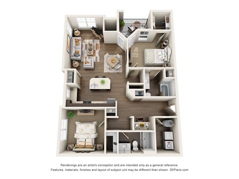 Floor plan for 2 beds, 2 baths, 1196 sqft